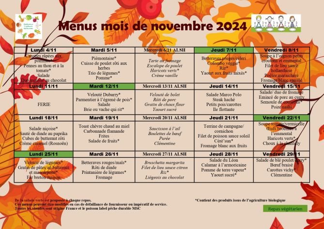 menus novembre 