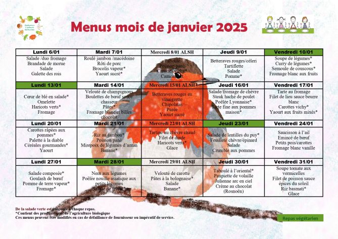 menus de janvier 